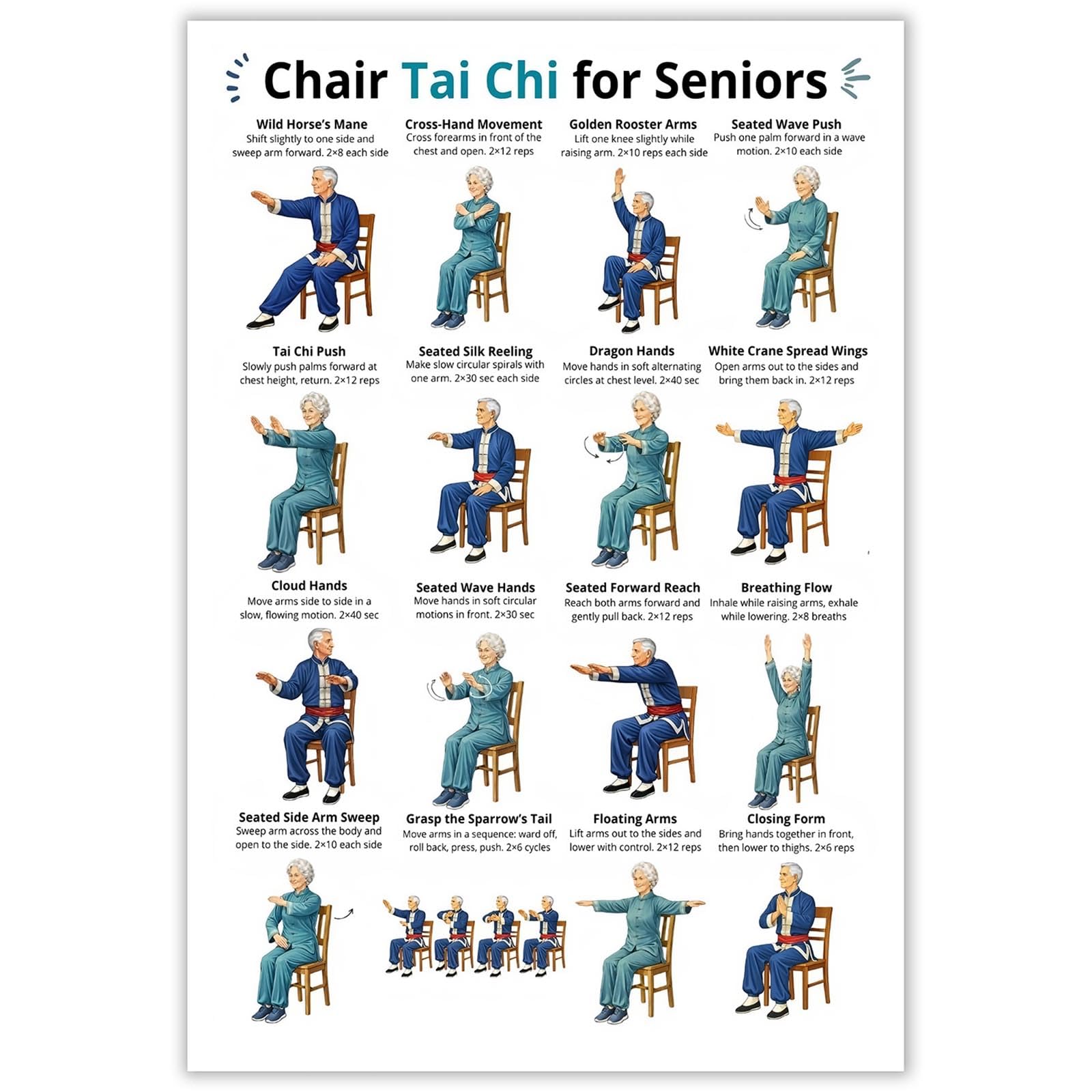 Tai Chi Walking Workout for Women Poster Balance & Mindful Movement Exercise Chart(8x12inchs，Unframed) — view 22
