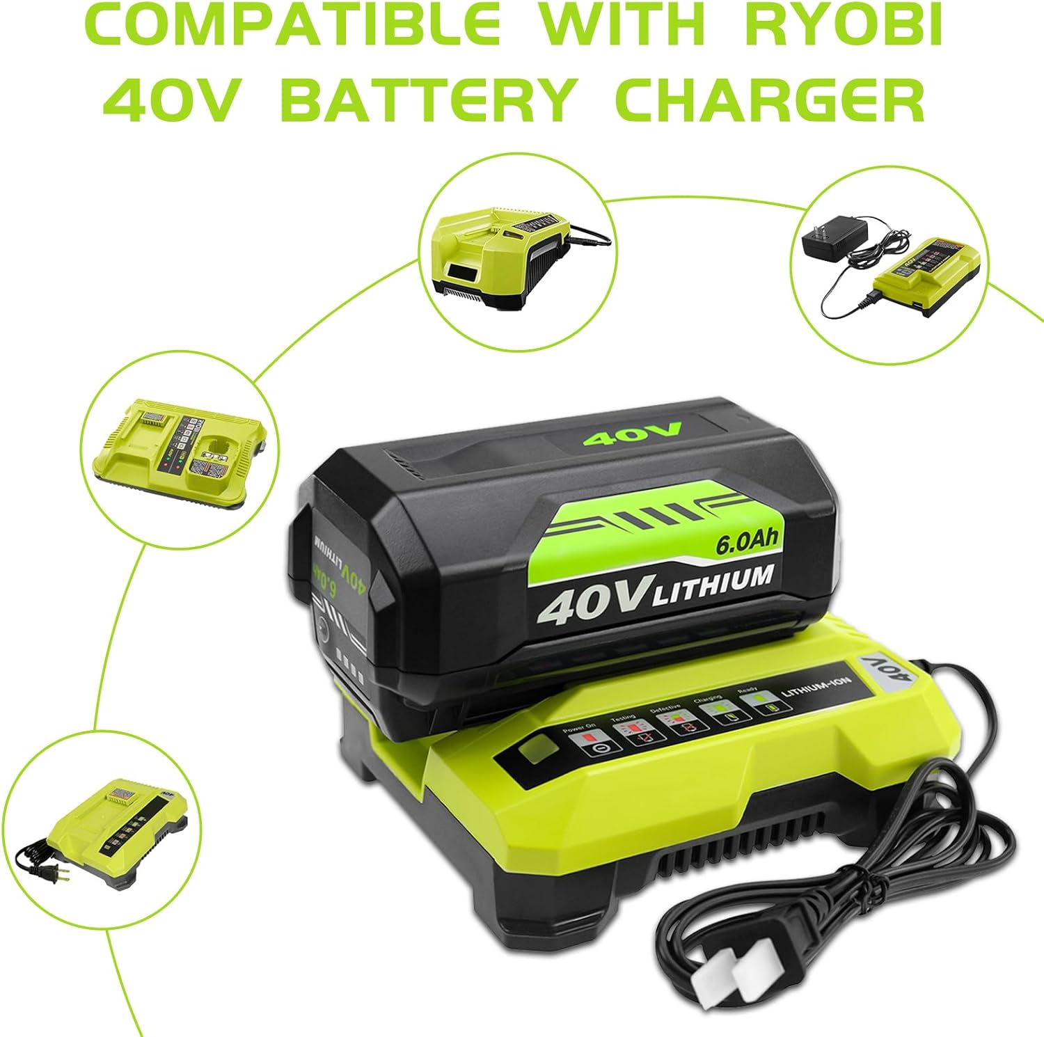 Dosctt 1 Pack 40 Volt 6.0Ah Lithium ion OP40601 Battery Replacement for Ryobi 40V Battery Compatible with Ryobi 40 Volt Battery OP40601 OP40602 OP4050 OP40501 OP4040 OP40401 OP4030 OP40301 OP4026