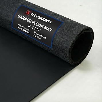 FLEXIMOUNTS 5x3 Ft Extra Large Garage Floor Mat - Waterproof Oil Absorbent Surface, Stay-in-Place Garage Flooring Roll for Under Car