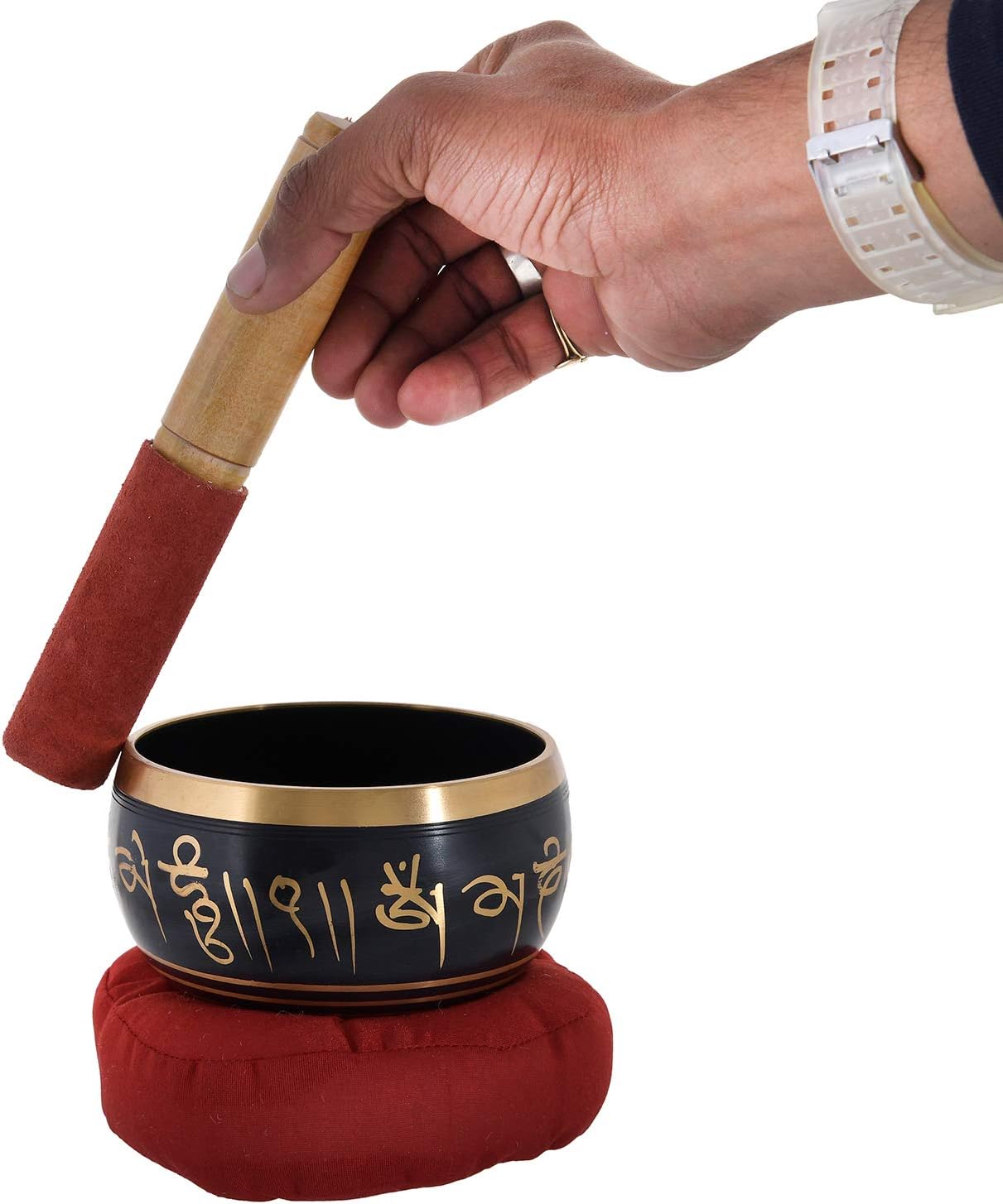 RAJRANG Tibetan Singing Bowl Set - Meditation Crystal Sound Bowl Hand Percussion Sound Effects Handcrafted for Healing and Mindfulness D-4" x H-7"