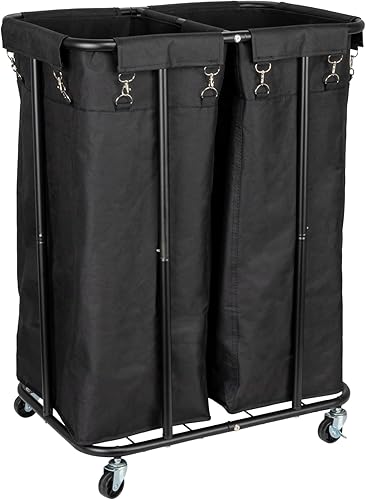 Household Essentials Clasificador de ropa rodante de 2 bolsas, color negro