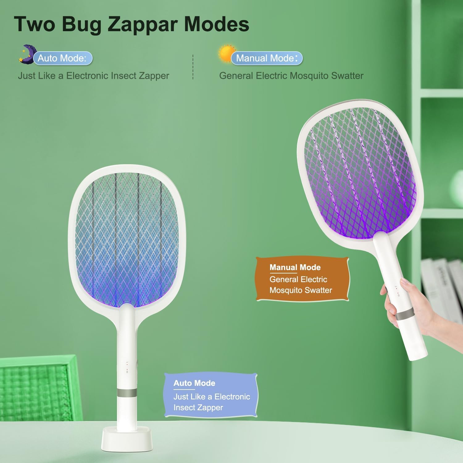 Racchetta Zanzare Elettrica 4000V con USB Ricaricabile e LED 2 in 1, Protezione Maglia a 3 Strati, Adatto per Casa, Giardino, Campeggio, Interni ed Esterni, 400mAh (2)