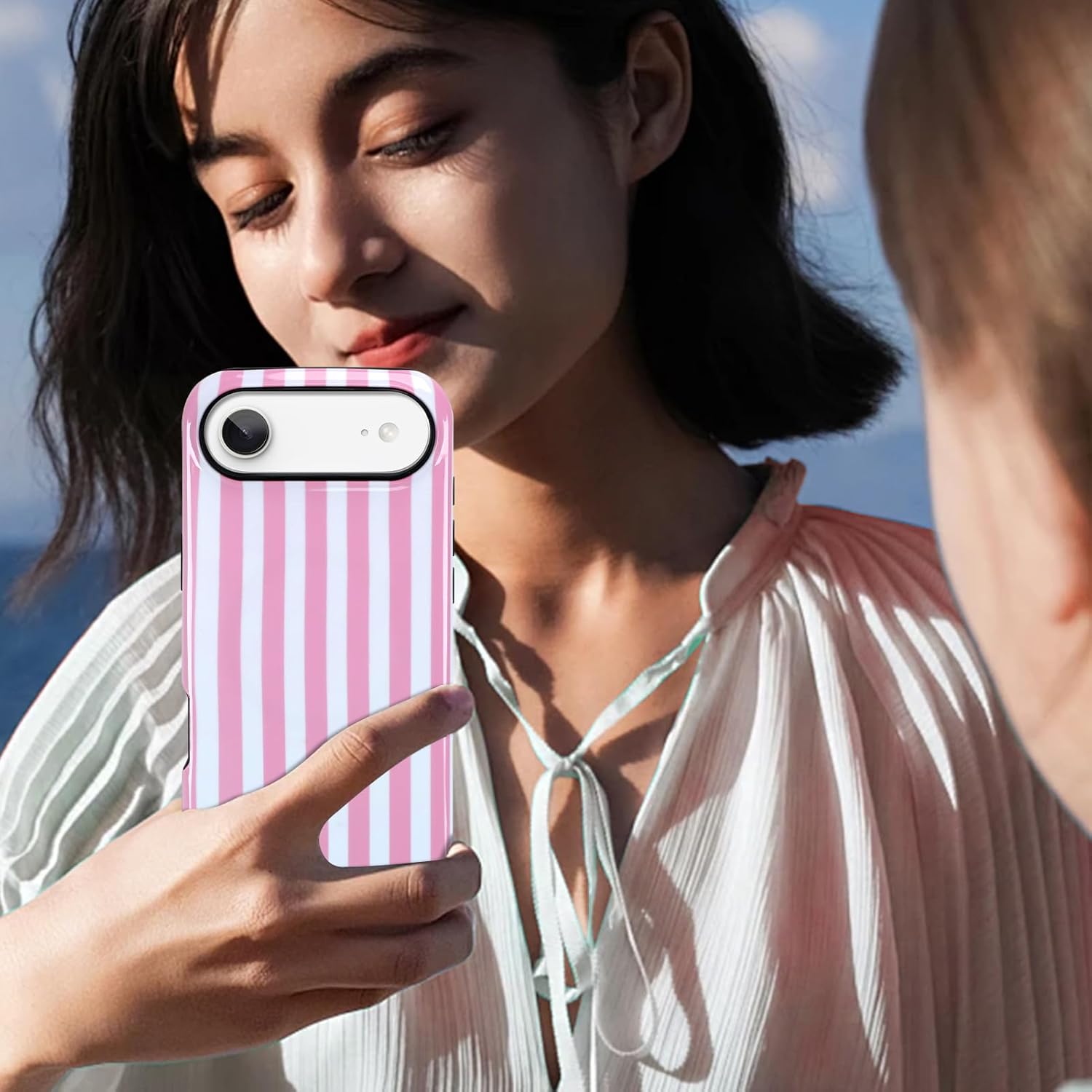 KANGHAR Case for iPhone Air Compatible with Magsafe Cute White and Pink Stripes Scratch Resistant Hybrid 2-Layer Hard Protective Phone Cover for Girl Women Boy Men 6.7 Inch