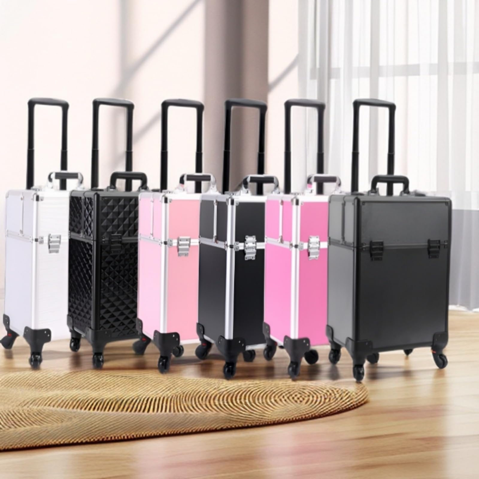 Mallette Maquillage à Roulettes Professionnel Valise Maquillage Résistant pour Chocs Mallette Cosmétique pour Maquilleurs, Esthéticiennes, Silver Black