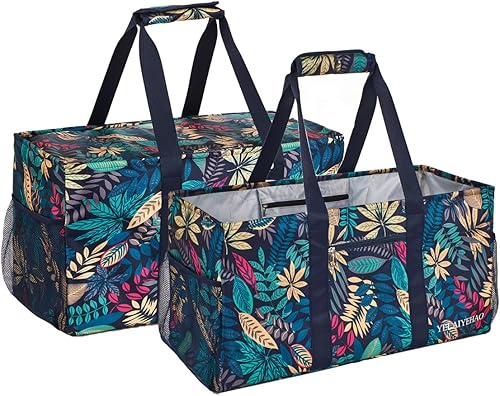 Miniatura 10 de YELAIYEHAO 2 bolsas de mano grandes para uso general, bolsa de asas plegable plegable Negro