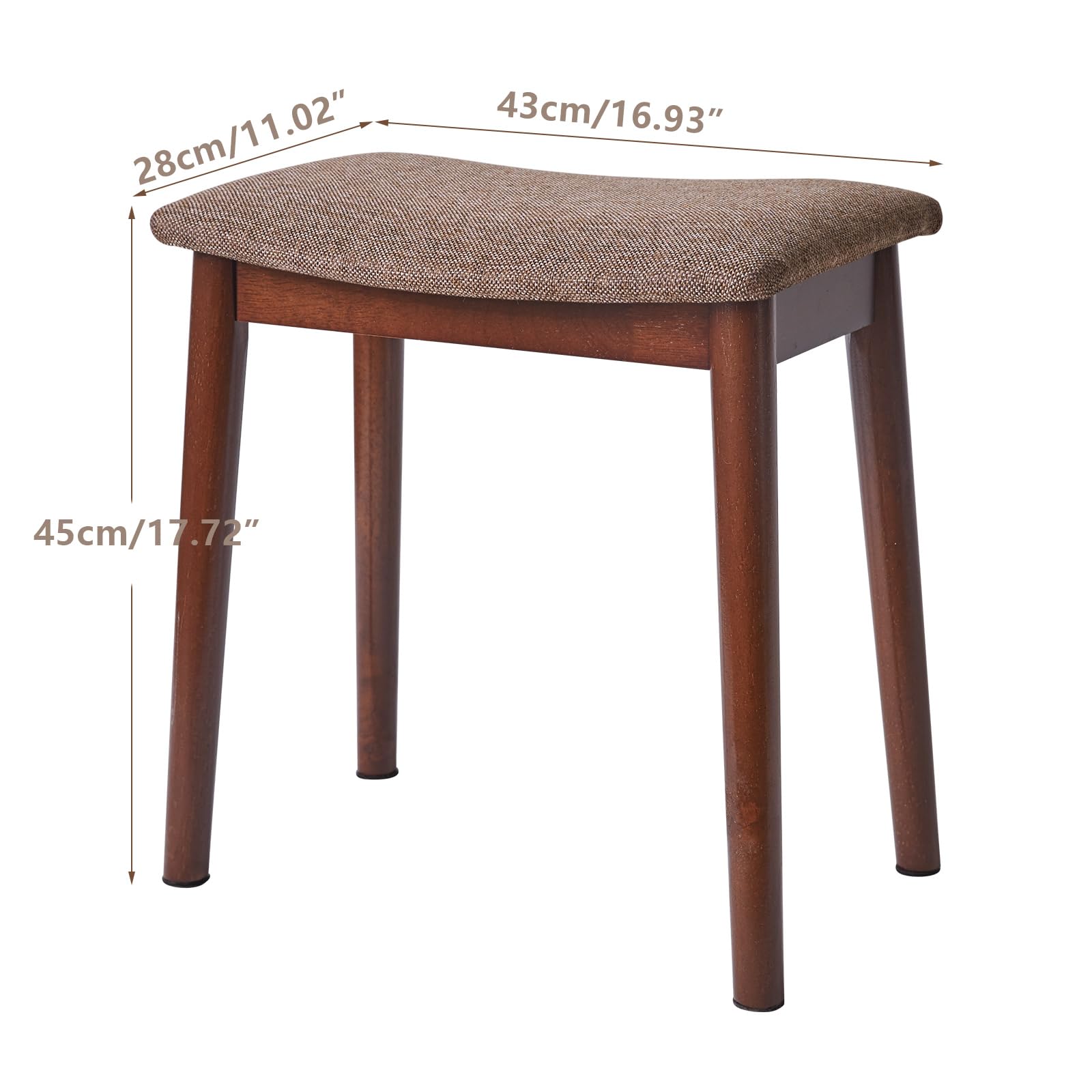 Taburete de tocador con cojín de silla de montar, taburete con patas de madera maciza, moderno banco otomano para piano, asiento tapizado para dormitorio, entrada, patas de nogal y lino marrón 6