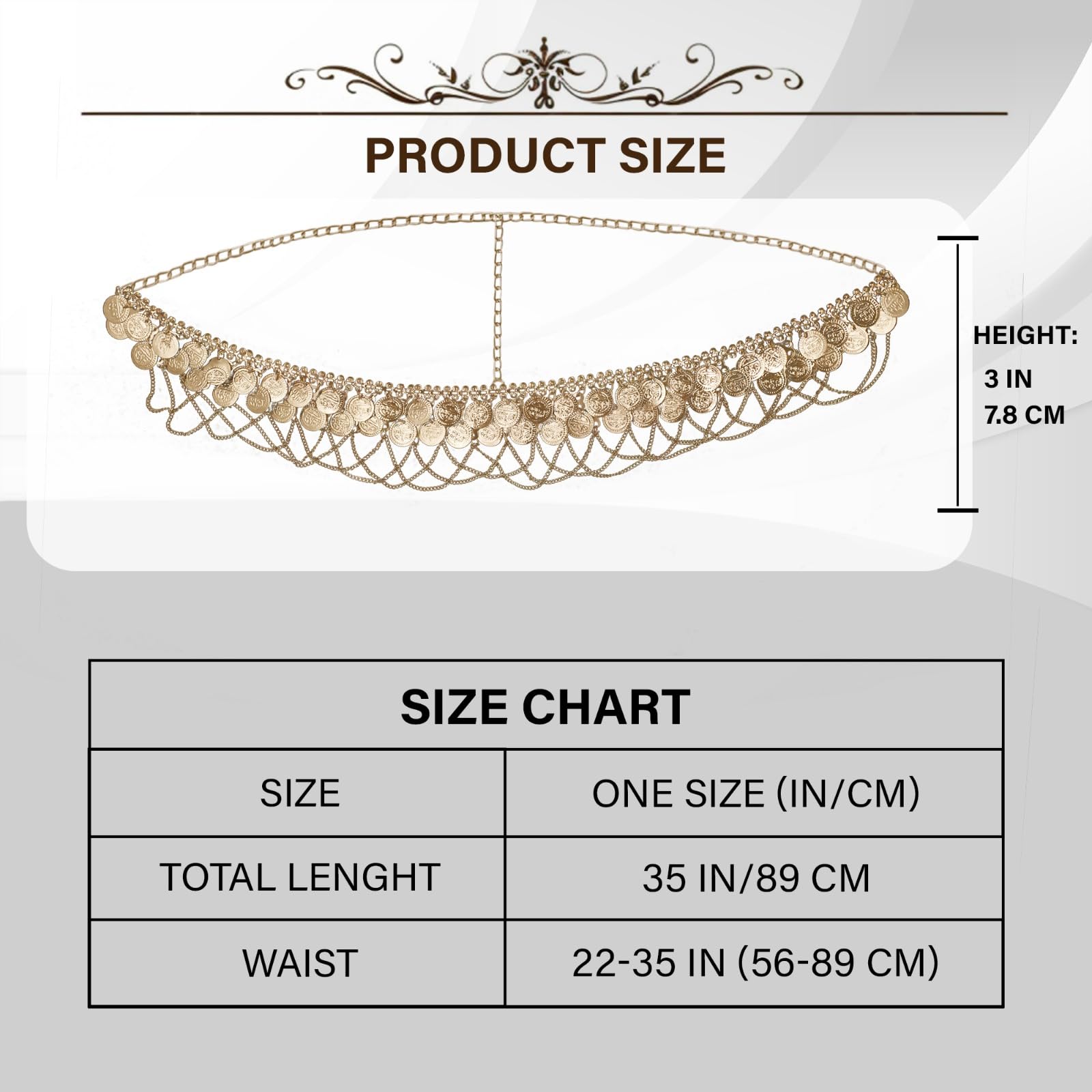 VRITRAZ Gold Plated Belly Dance Costume Accessory | Women’s Coin Hip Scarf Kamarbandh, Waist Belt | for Stage, Wedding, Lehenga & Cultural Events Festive Dance Performance Outfits 3
