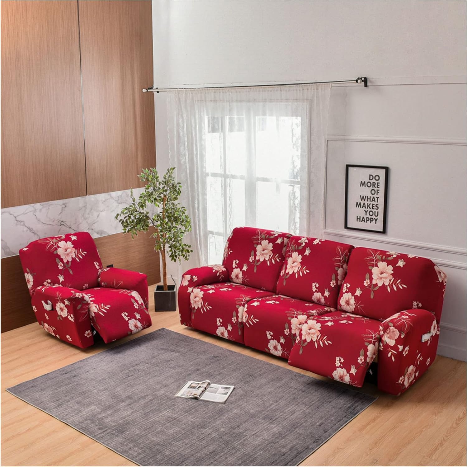 Copripoltrona Relax reclinabile Elasticizzata, 1 2 3 posti Copridivano Poltrona Relax Antiscivolo Copertura Fodera per Poltrona reclinabile con Tasca(M,3 Seat (8pcs))