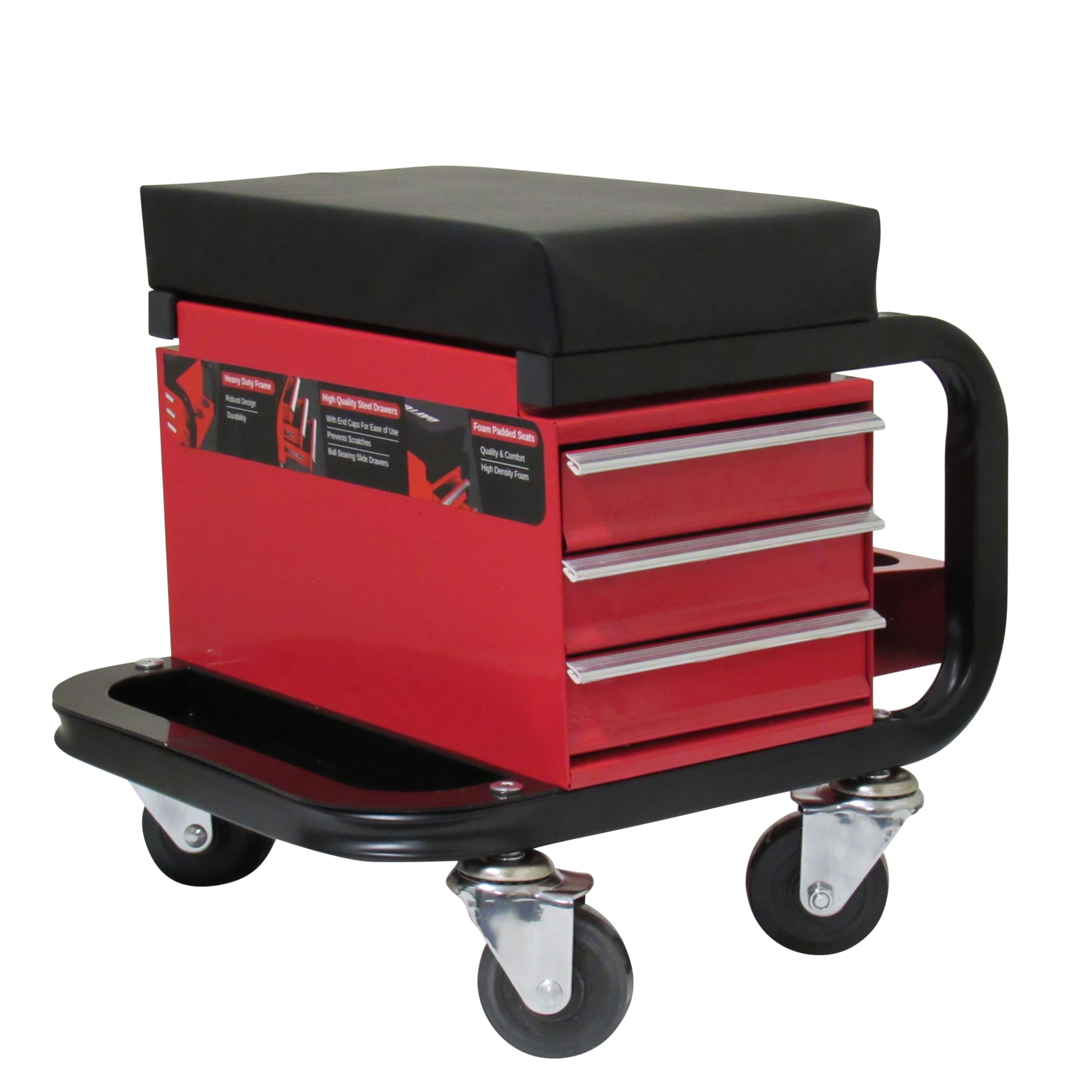 Mechanic Creeper Seat Workshop Trolley With Drawers (Padded Garage Work Stool Wheeled Tool Box)