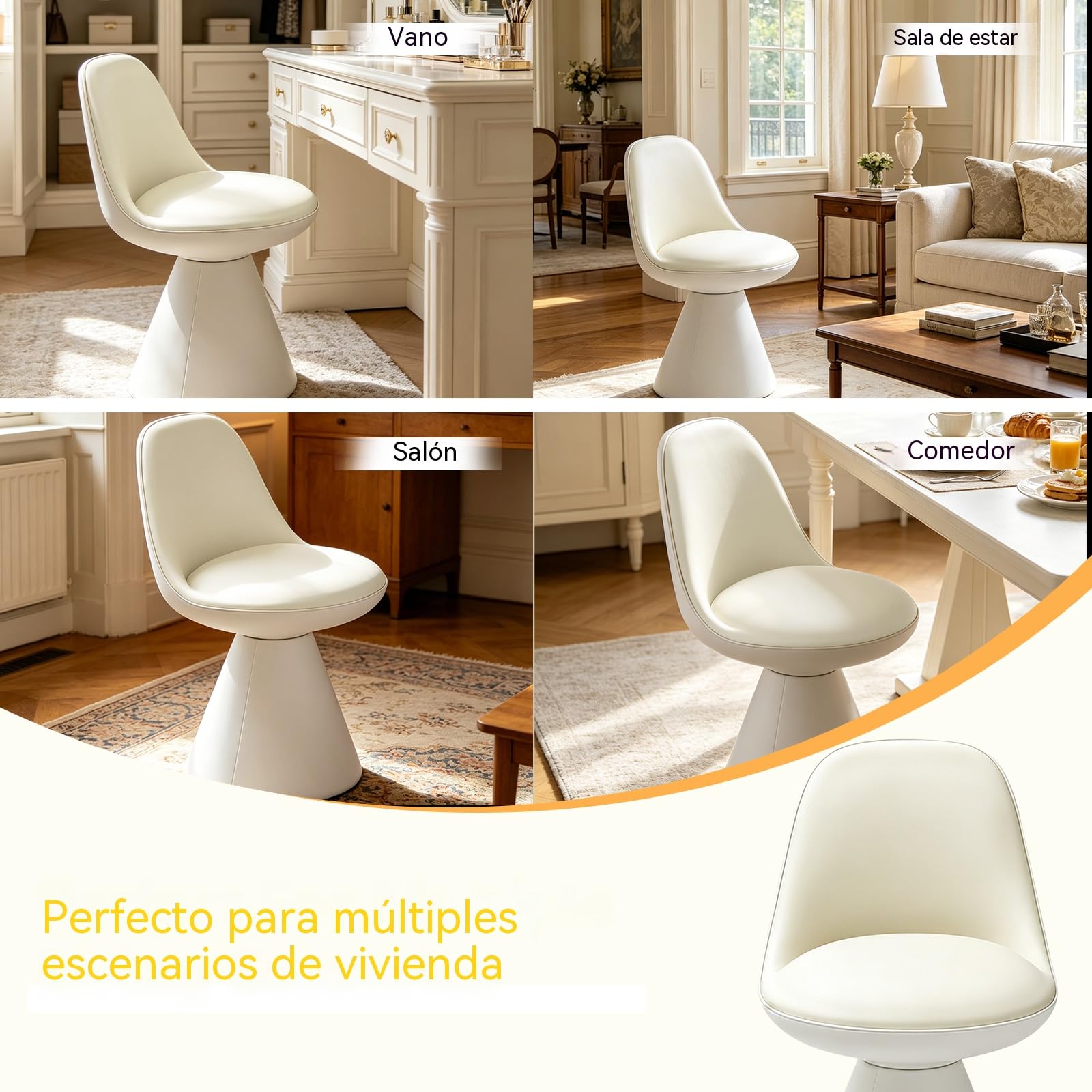Sillón Giratorio para Tocador, Taburete de Maquillaje con Reposapiés de PU para Tocador, Dormitorio, Salón