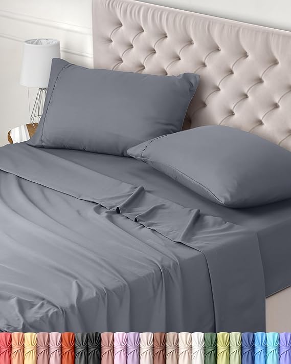 Utopia Bedding - Set Lenzuola Letto Matrimoniali 4 Pezzi 180x200 cm - Spazzolata Poliestre di Microfibra - Oeko-Tex Certificato - Lenzuolo con Angoli, Lenzuolo Piatto e 2 Federe 50x75, Grigio