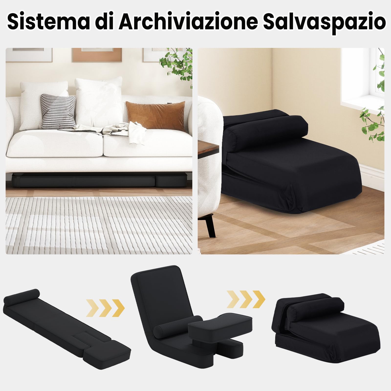 COSTWAY Sedia da Terra Pieghevole, Poltrona Relax Imbottita con Schienale e Poggiapiedi Regolabili, Sedia da Pavimento con Tavolino e Cuscino, per Soggiorno e Camera da Letto