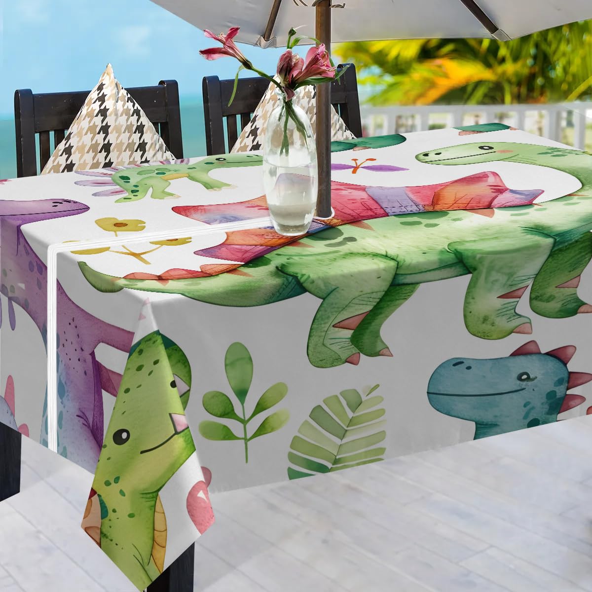 dinosauro tovaglia da esterno con foro dell'ombrello cerniera divertente dinosauro 152 x 152 cm tovaglia impermeabile in tessuto di poliestere copritavolo per patio tavolo da picnic
