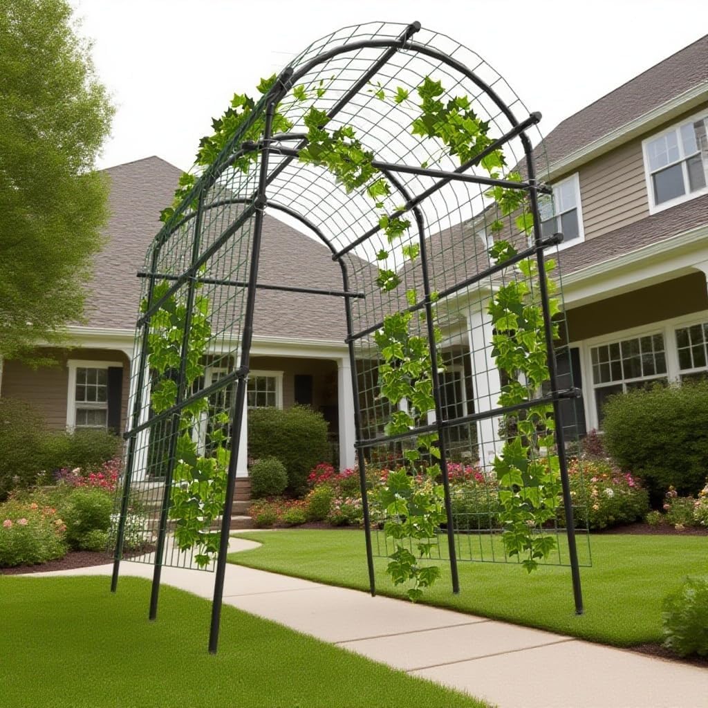 Garden Arch Trellis, 7.5FT Extra Tall Polyethylene-Coated Stainless Steel Garden Trellis for Climbing Plants, Vegetables, Flowers, Outdoor Pergola Arbor Wedding Party Decoration, Cucumber Trellis, Gar