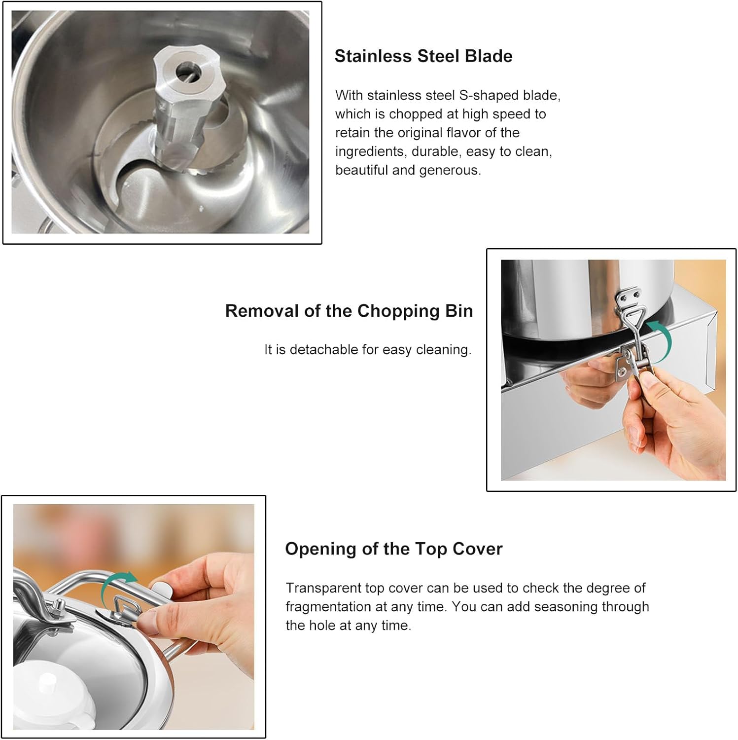 Commercial Food Processor, 6L/9L/15L Food Chopper Processor Machine, Stainless Steel Grain Grinder, Electric Food Grinder Cutter Mixer (6L)