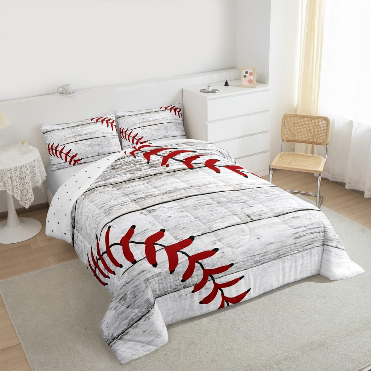 Feelyou Baseball Pattern Bedding Set for Girls Boys Children Sports Theme Comforter Set 3D Ball Pattern Comforter Room Decor Baseball Games Duvet Set Athlete Competitive Twin Size Quilt Set