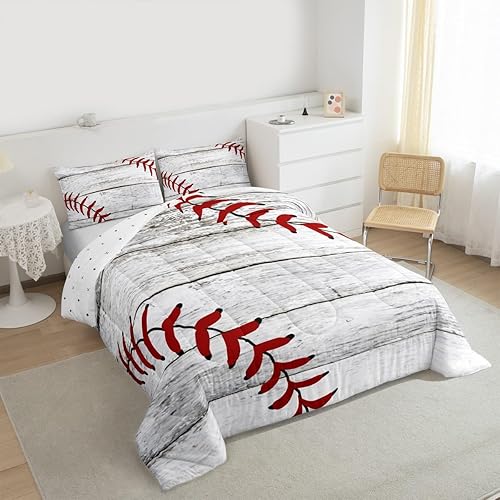 Miniatura 3 de Feelyou Juego de ropa de cama con patrón de béisbol para niñas y niños, juego de edredón con temática deportiva con patrón de bola 3D, decoración de
