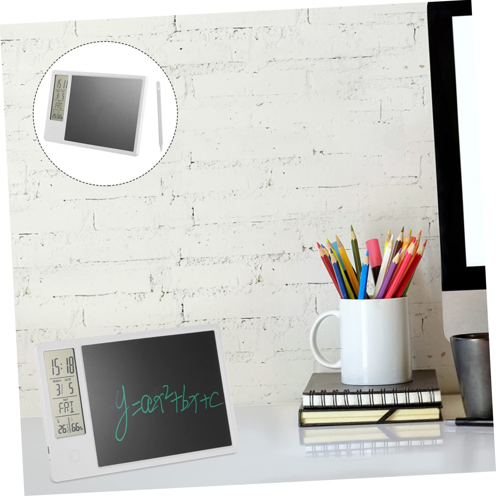 Cabilock Calendario Elettronico da Tavolo Lavagna Lcd 10 Pollici, Tavoletta per Scrittura Elettronica Visualizzazione Temperatura e Umidità, Blocco Note Meteo per Casa e Ufficio