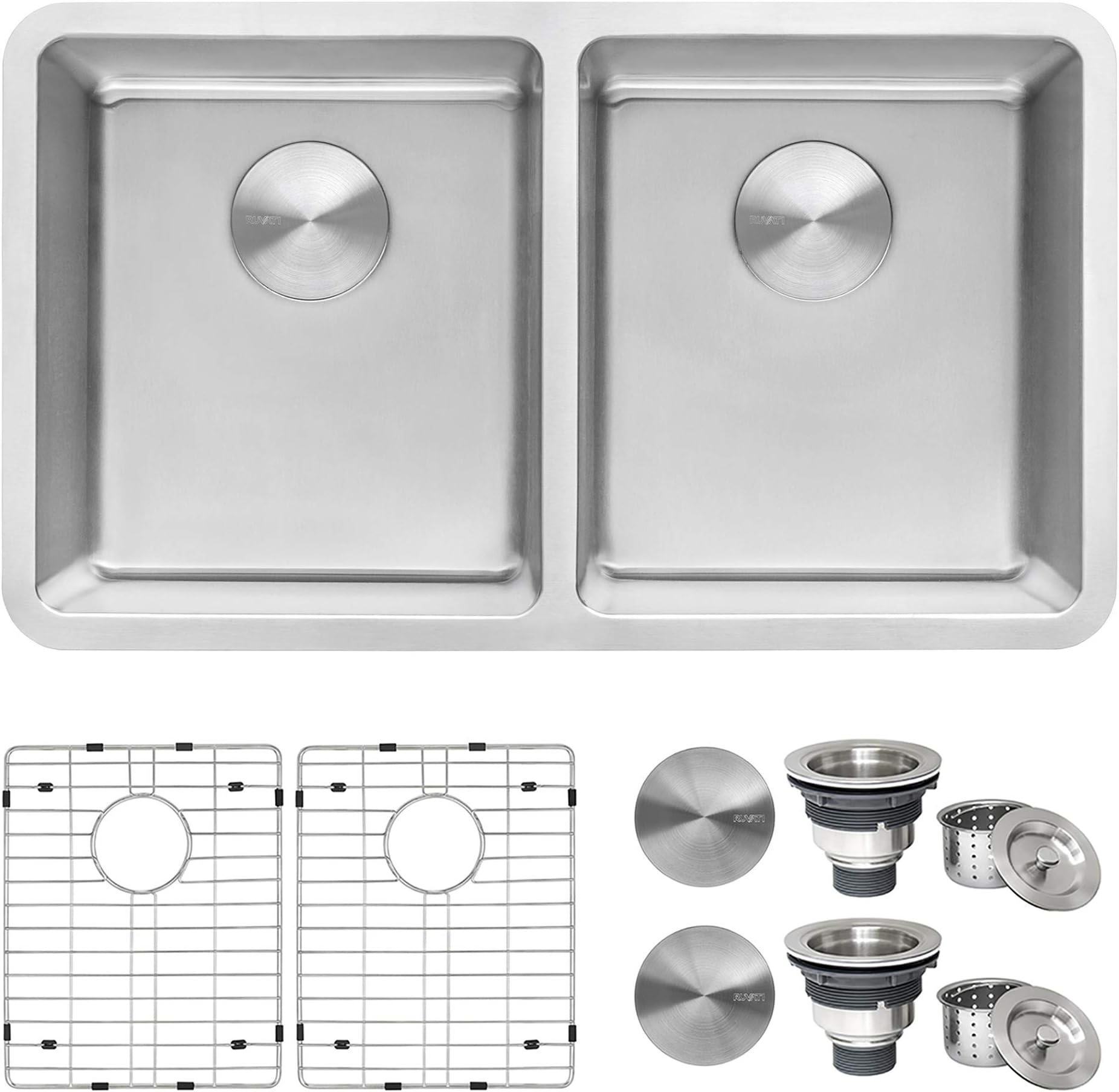 31- inch Undermount Kitchen Sink – 50/50 Double Bowl Kitchen Sink, 16 Gauge T-304 Stainless Steel Sinks, Undermount Sinks with Brushed Finish hides scratches – RVM5099