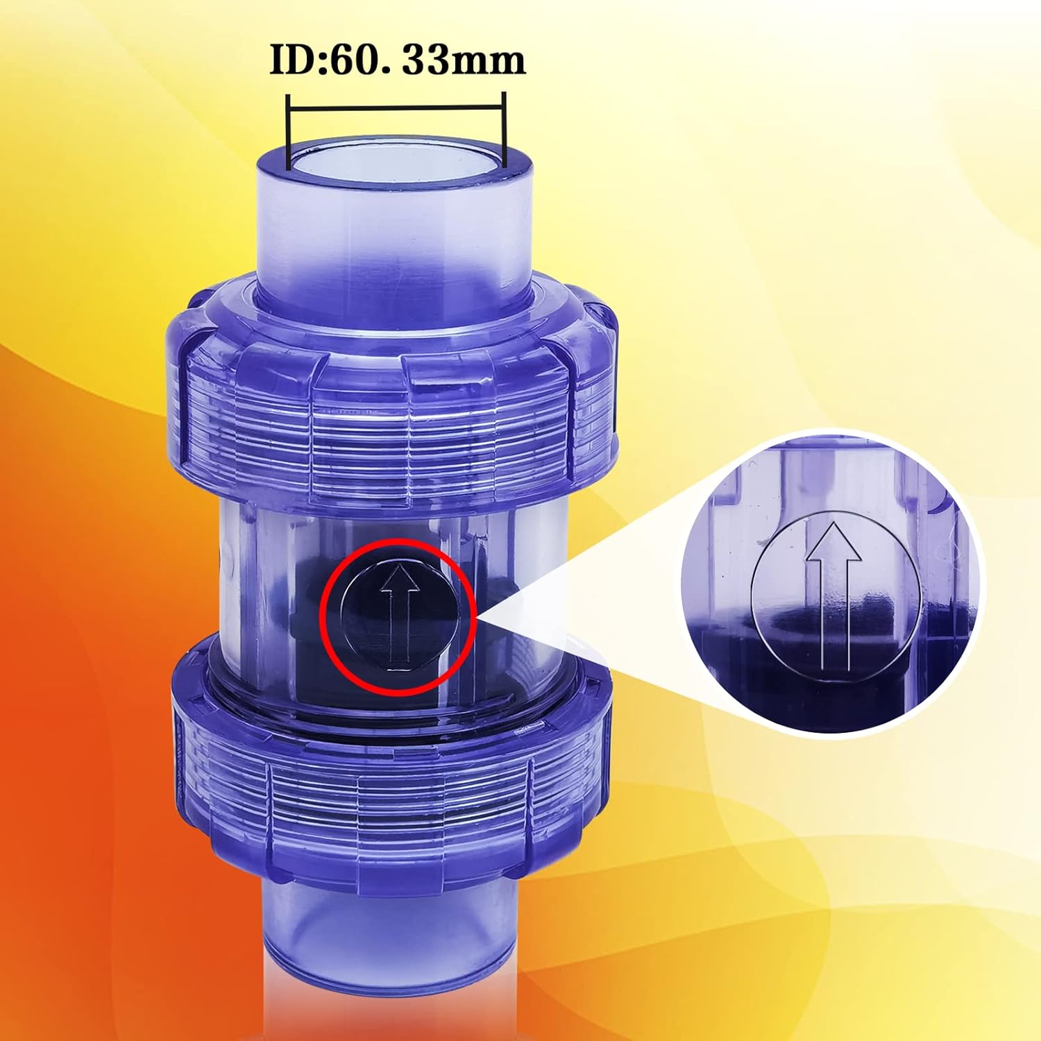FANOVO 2 inch Clear Union Check Valve Built in Spring, Double Slip Socket Full Port 2'' Silent Non Return Backflow Preventer, Sch 80 One Way Sump Pump Combination Back-flow Valve, for Sprinkler Pool