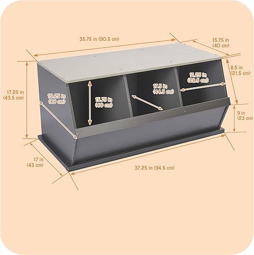 Miniatura 4 de Badger Basket Organizador apilable de almacenamiento de juguetes de tres cubos para niños, sala de juegos, guardería o dormitorio, diseño de madera
