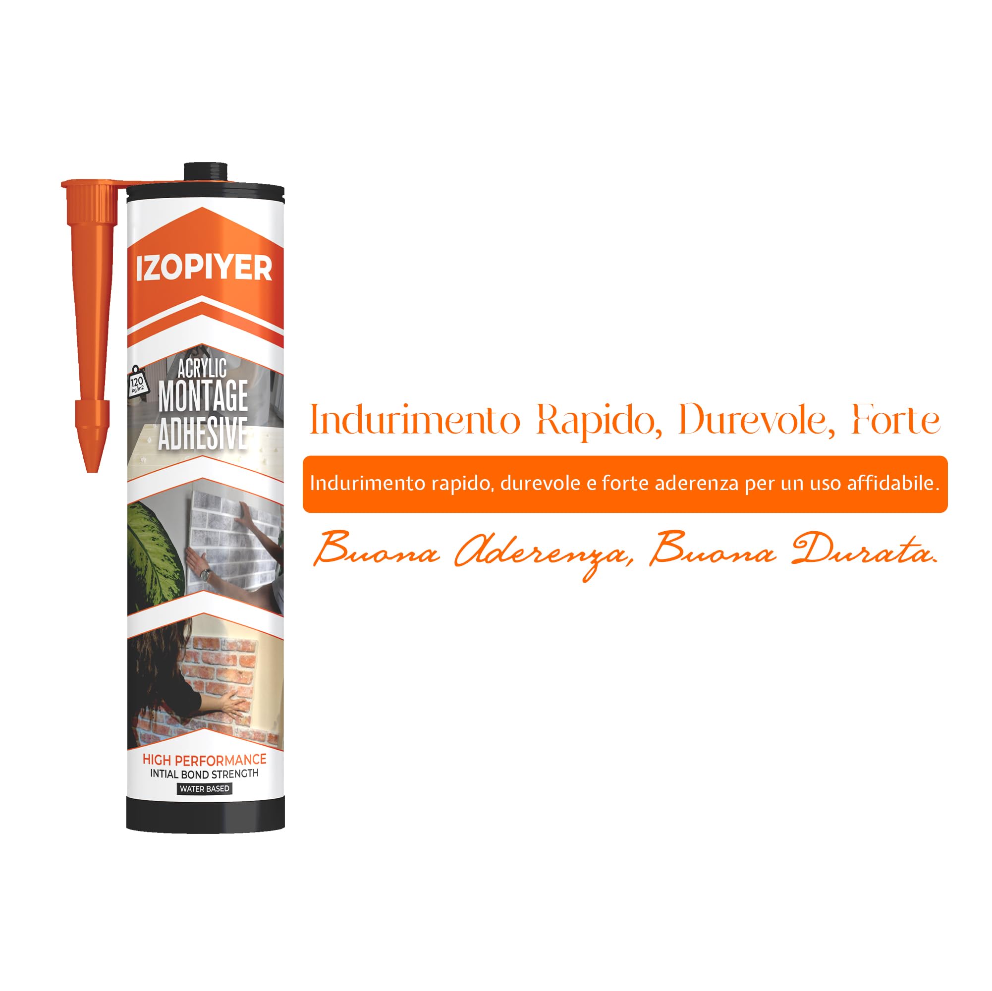 IZODEKOR Colla per pannelli 3D – adesivo acrilico ad alta resistenza per pannelli, legno, schiuma, piastrelle, vetro | Presa immediata per fai-da-te e costruzioni | 300 ml, 24 pezzi