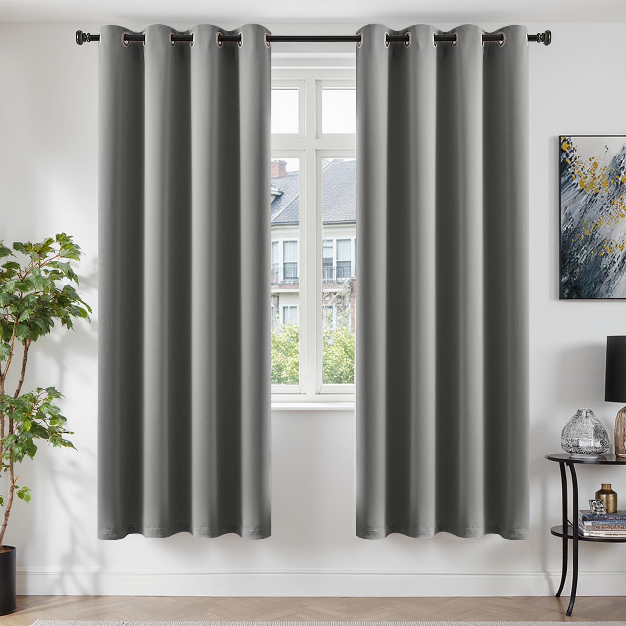 TOPICK Light Grey Blackout Curtains, 2 PCS Thermal Room Darkening W55 xL87