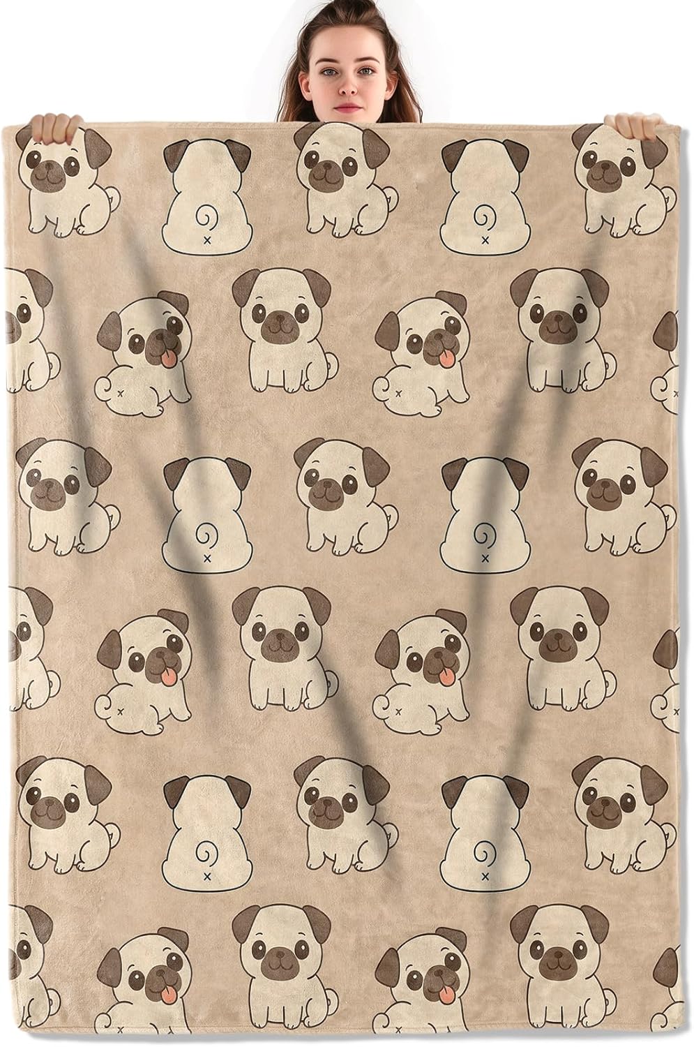 Cute Pug Puppies Throw Blanket, Lightweight Warm Flannel Blankets, Home Decor and Gifts, Soft Cozy Throws for Women Girls Kids, 50"X60" for Bed Couch Travel Office