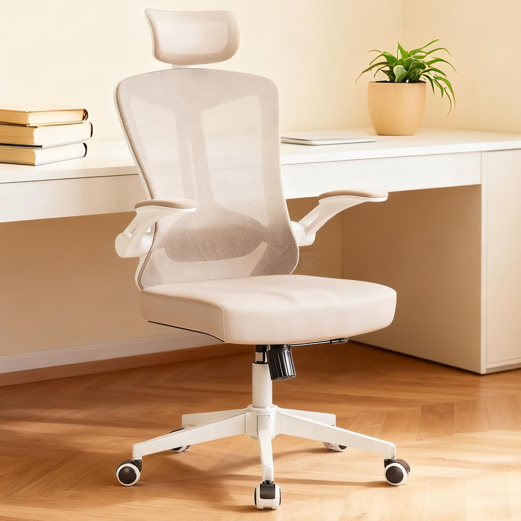 Desk Office Chair, Ergonomic High Back Comfy Computer Chairs with Wheels, Swivel Gaming Home Mesh Chair Comfortable Lumbar Support, Comfy Arms for