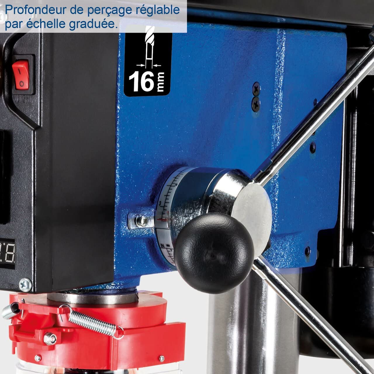 Scheppach Perceuse à colonne professionnelle DP18Vario | 550 W | Construction en fonte | Réglage de la vitesse en continu | Mandrin 16mm, laser, LED, extension de table inclus