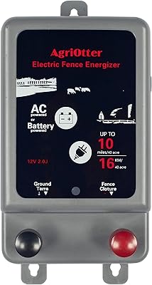 AgriOtter Electric Fence Energizer 40 Acre 10 Miles 2 in 1 Powered by Battery or AC Outlet 12000V 2J Pulse Electric
