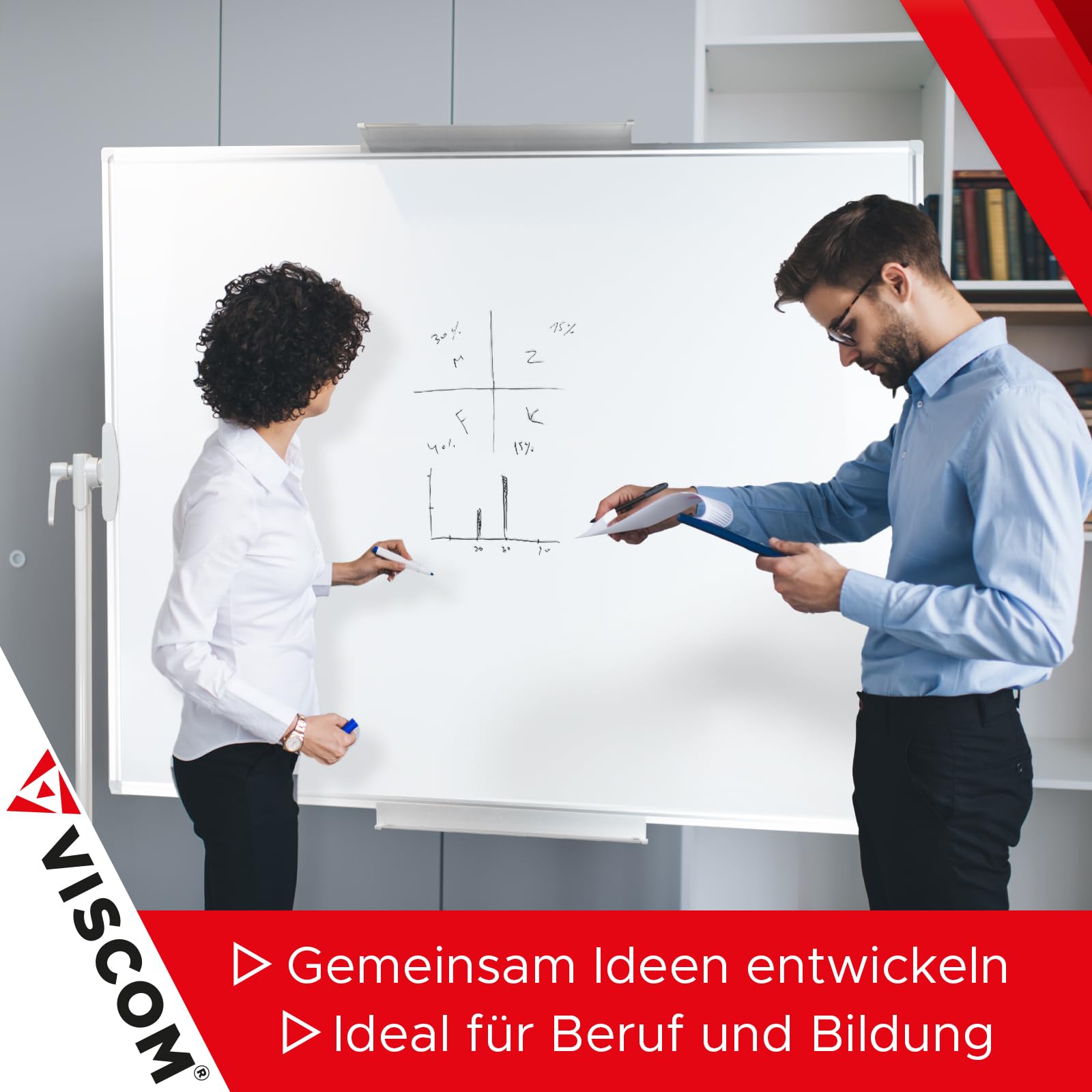 VISCOM Whiteboard mit Ständer & Rollen - 100 x 150 cm - beidseitig nutzbar