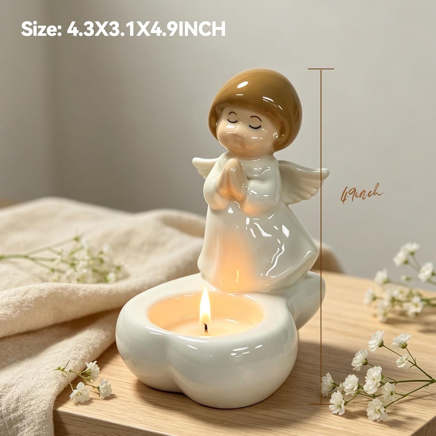 Cute Tealight Candle Holder, Small Praying Angel Ceramic Holders for Candle/Ring/Jewelry for Home Decor, Unique Gifts for Housewarming/Halloween/Thanksgiving/Christmas/Birthday Gift image 2