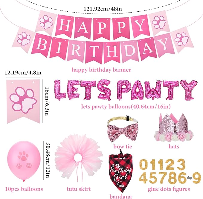 Decoraciones de Cumpleaños para Perros Pequeños, Kit Rosa miniatura 2