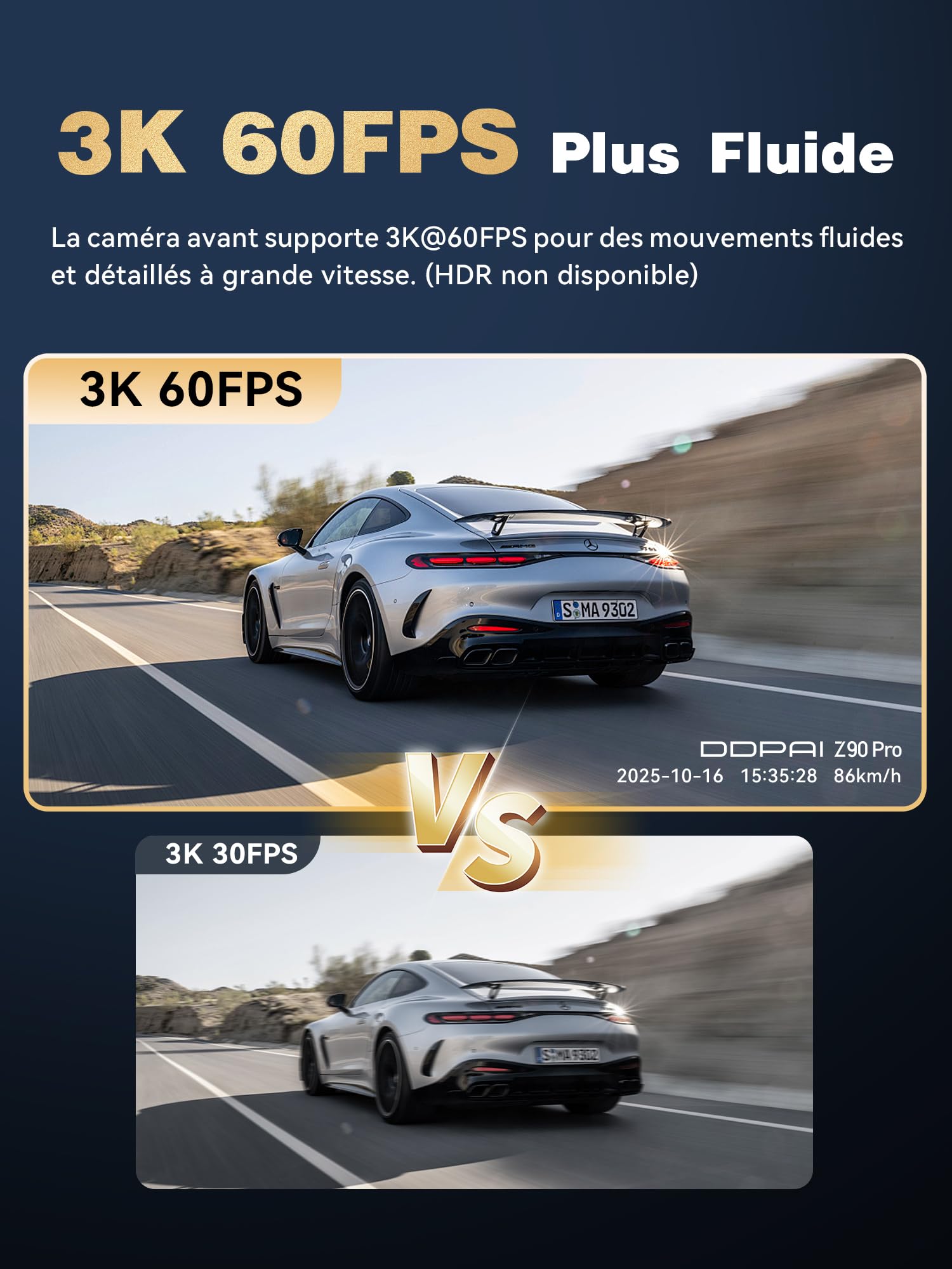 DDPAI Z90 Pro Dashcam 4K+2K, Double STARVIS 2 (IMX678 & SC431AI), 64GB eMMC, Vision Nocturne + Anti-Scintillement, Autoroute 3K/60fps, GPS/ADAS, 5G Wi-FI, 4G LTE, Surveillance de stationnement 24h