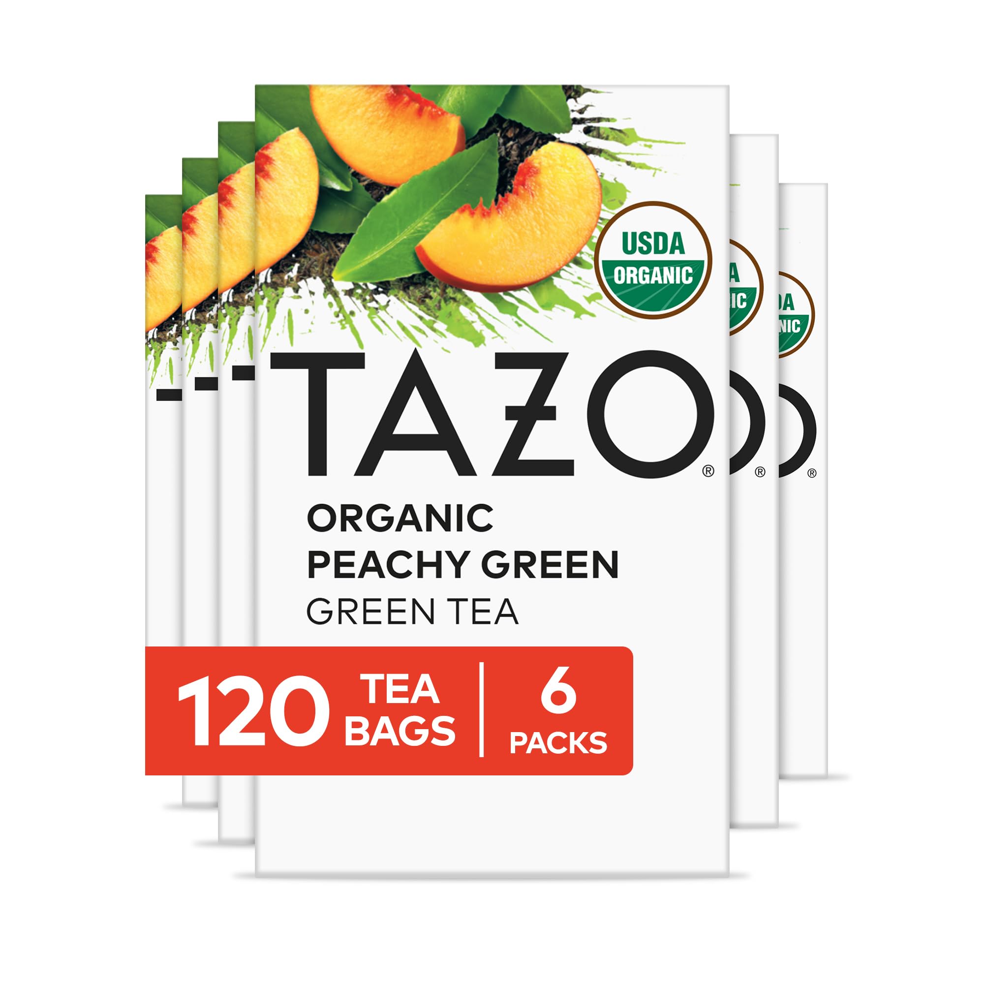 Sponsored Ad - Organic Peachy Green Tea Bags, Green & Black Tea Blend with Sweet Peach Flavor, Caffeinated Tea, 120 Total Bags (20ct - Pack of 6)