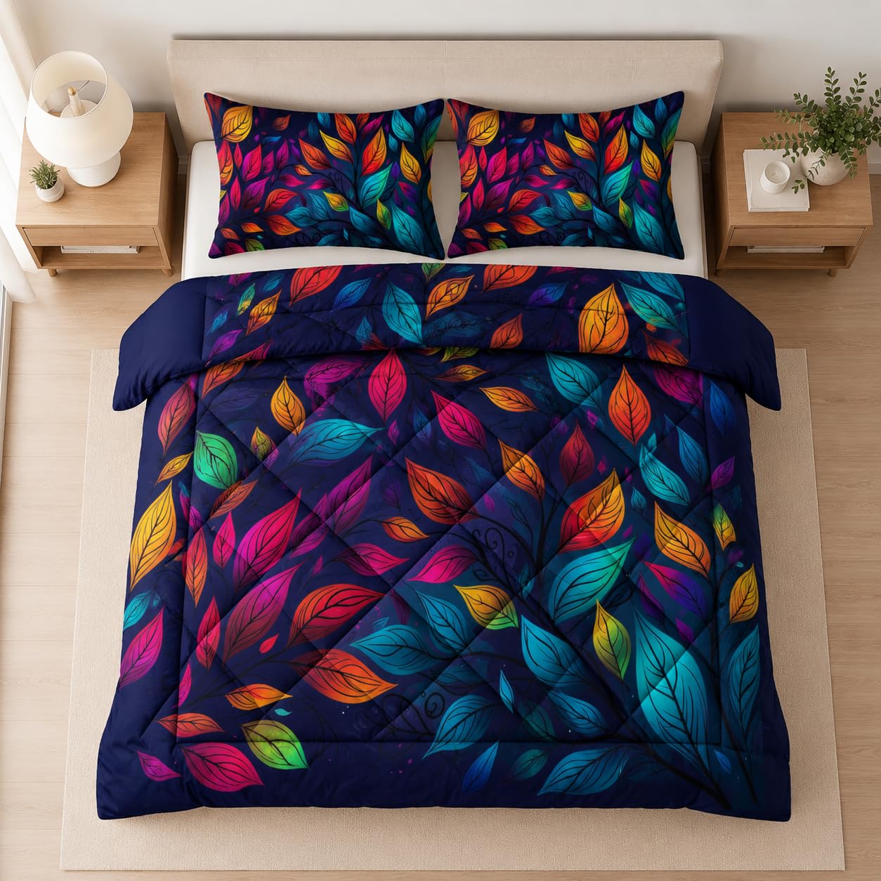 Bettdecke 135x200 4 Jahreszeiten, Bunt Blätter Steppdecke Leicht Microfaser Ganzjahresdecke Blatt Bettdecke Ohne Bezug Nutzbar Waschbar Schlafdecke mit 2 Kissenbezug 80x80cm