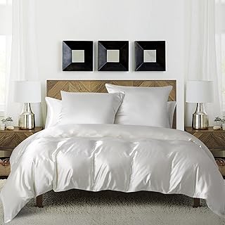 Luofanfei - Funda nórdica de 220 x 240 cm, satén liso, color blanco liso, juego de cama para 2 personas, juego de cama con cremallera y 2 x 65 x 65 cm