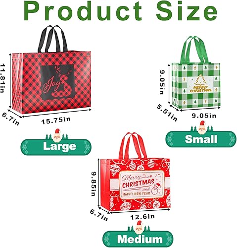 Miniatura 2 de ANYGIFT 16 bolsas de regalo de Navidad reutilizables, varios tamaños, no tejidas, impermeables, extra grandes, medianas y pequeñas, paquete a granel