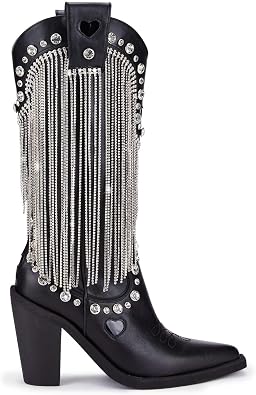 Dolls Kill Present Perfect Cowboy Boots by Sugar Thrillz - Vegan Leather Footwear With Rhinestone Fringe and Jewel Studs
