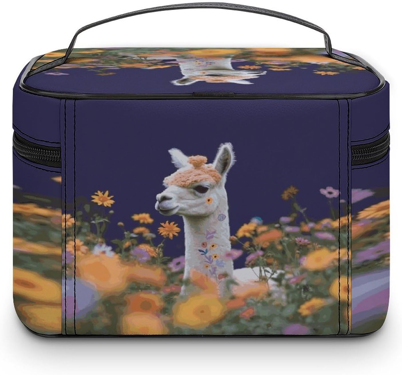 Alpaca Surrounded by Flowers Travel Makeup Bag Cosmetic Bag Toiletry Bags image 3
