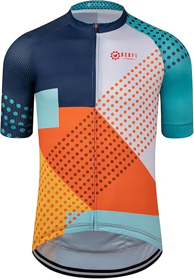 GCRFL Men's Cycling Jersey Short Sleeve Biking Shirt with 3 Rear Pockets + Zipper Pocket Breathable Quick Dry Bicycle Jersey