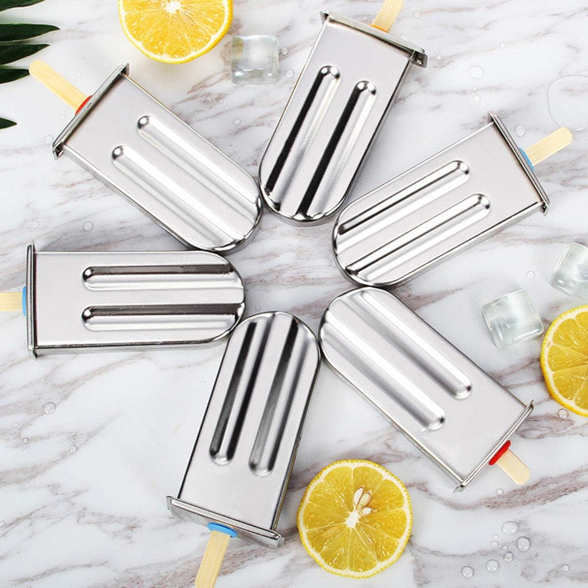 6Pcs/Set Stainless Steel DIY Ice Mold Ice Lolly Ice Cream Mould Holder 1