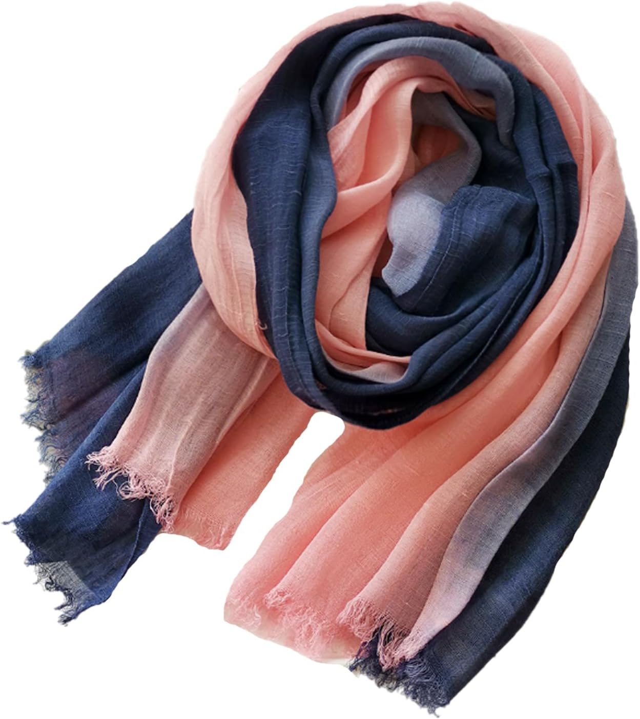 Cotton Linen Fashion Scarf,Gradient Two-tone Four Season Scarf Shawl Beach Gauze,Long Lightweight Travel scarf 75"×35"