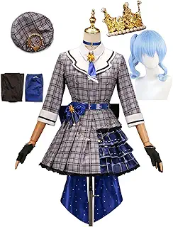 [NAMIKOE] 星街すいせい コスプレ 衣装 XS~3XL ブルー チェック ウィッグ 付き可能 セットアップ Vtuber コスチューム ハロウィン 男女兼用