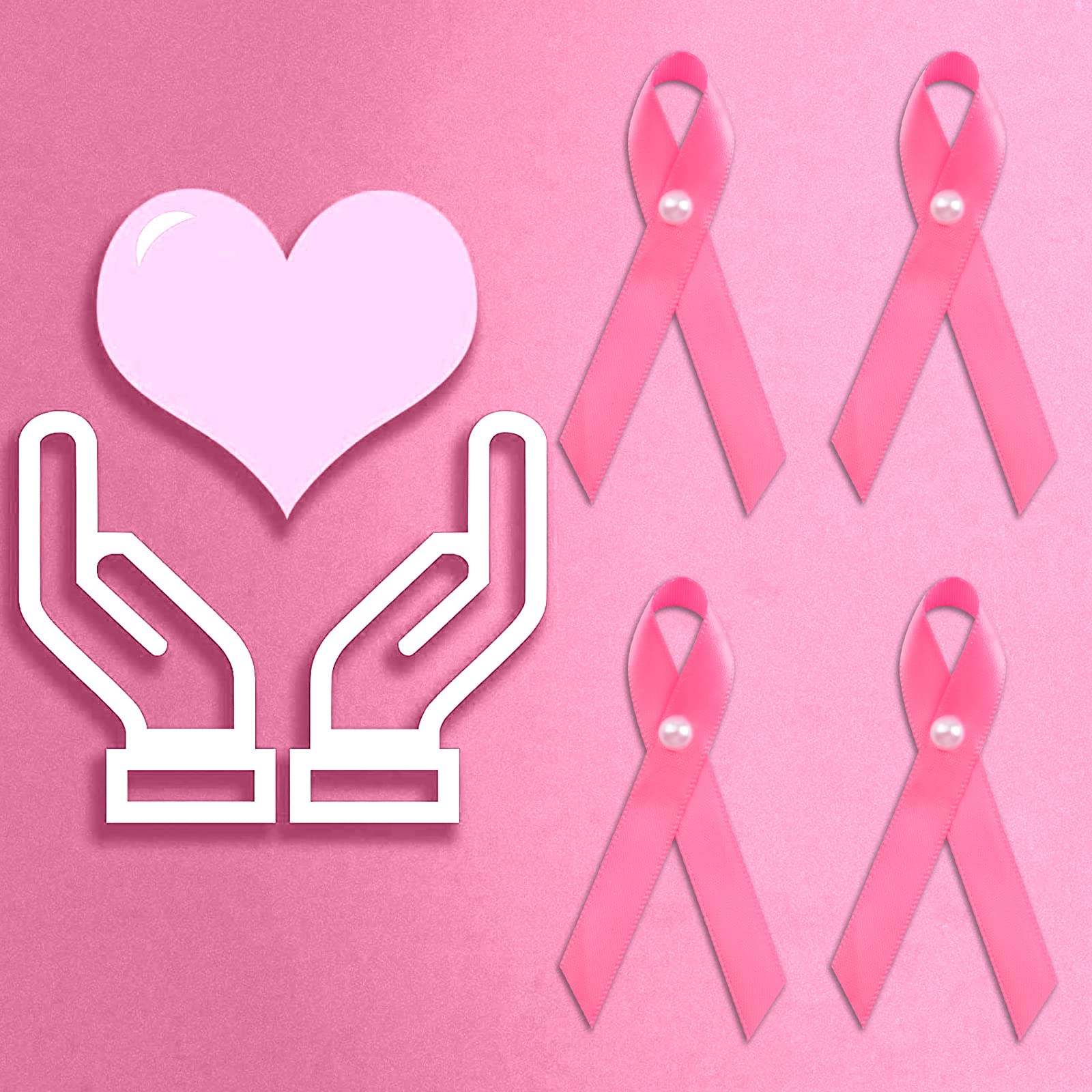 50 Spille A Nastro Rosa Per Sensibilizzazione Cancro Al Seno - Nastri Satino Con Spilla Da Balia - Foto 10