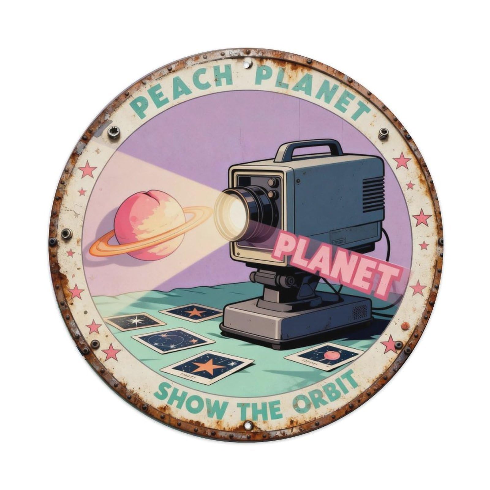 Peach Planet Sign Metal Tin Sign Plaque