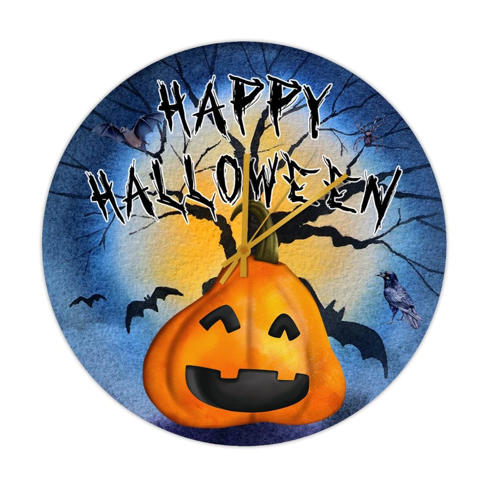Horloge murale ronde bois citrouille Halloween feuilles 38cm