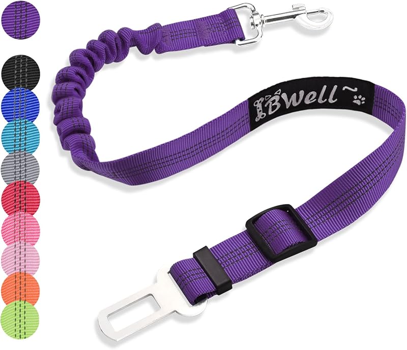Cinto de Segurança para Cães IBWell com Guia Elástica Ajustável Roxa, 1 Unidade – 50,8 a 70,1 cm