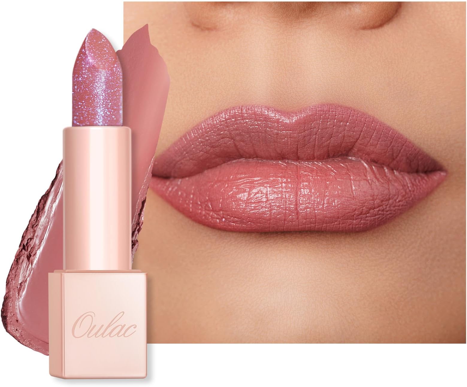 Oulac Moisturizing Pink Lipstick for Women - Tinted Lip Balm with Sparkle, Lightweight Lip Makeup, Mirror Design, Vegan & Gluten Free, PG05 Mystical
